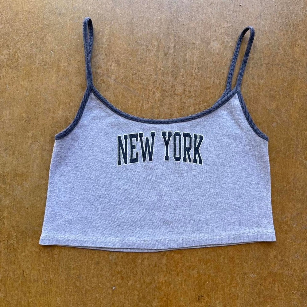 Brandy Melville John Galt New York Spell Out Crop Top Gray XS